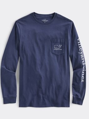 Vineyard Vines Navy Long-Sleeve Pocket Tee Logo - Size L - New With Tags